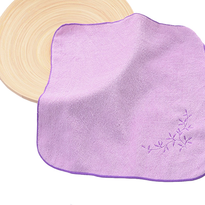 洁丽雅6503 纤维毛巾 莫代尔绣花方巾 宝宝口水巾 33*33cm 5条装 紫色 (单位:件)