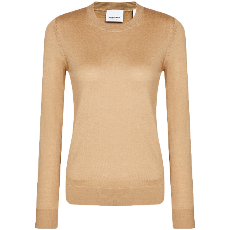 BURBERRY 博柏利 女士Vintage格纹装饰美利奴驼色羊毛针织毛衣 8017020