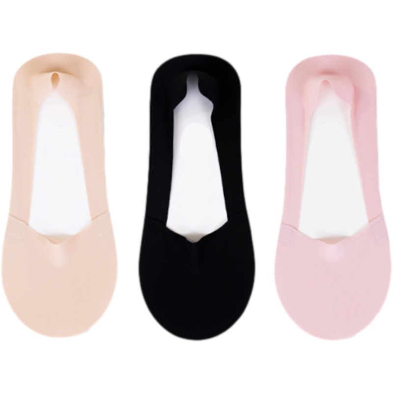 蓓乐妃穿袜子女船袜底冰丝全隐形夏季防滑不掉跟乐福鞋脚底搭配单鞋黑薄女袜