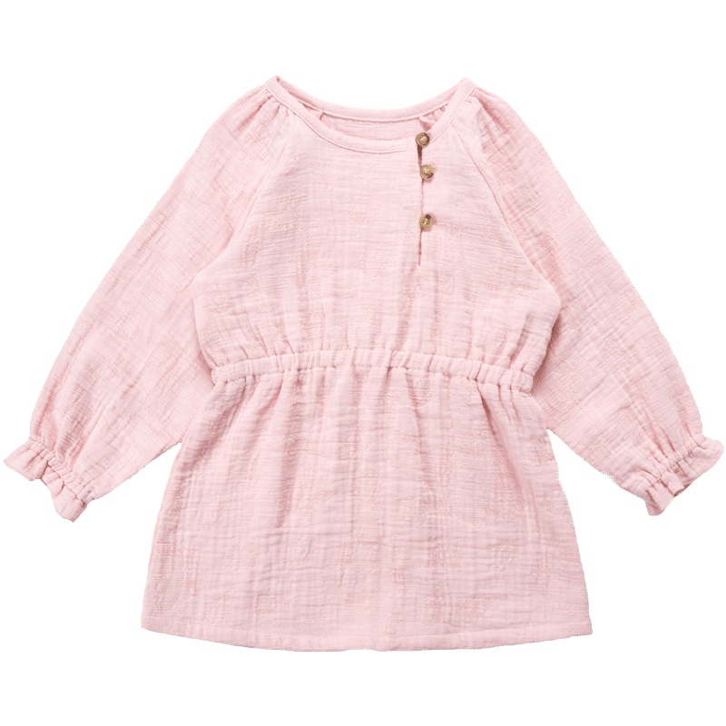 女宝宝儿童灯笼袖纯色收腰连衣裙