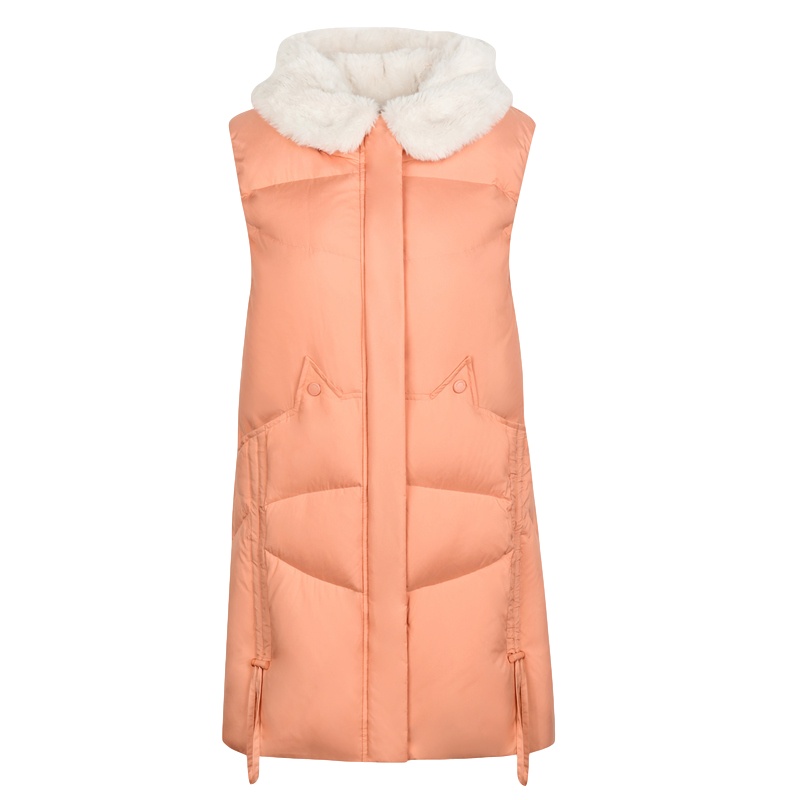 拉夏贝尔无袖宽松连帽中长款羽绒服2019冬季新款时尚韩版外衣女士