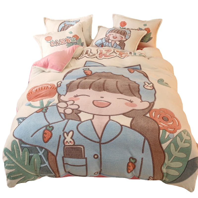 南极人(NanJiren)家纺 卡通北欧大版雪花绒四件套加厚保暖法莱绒1.8m床单1.5m双人床上用品