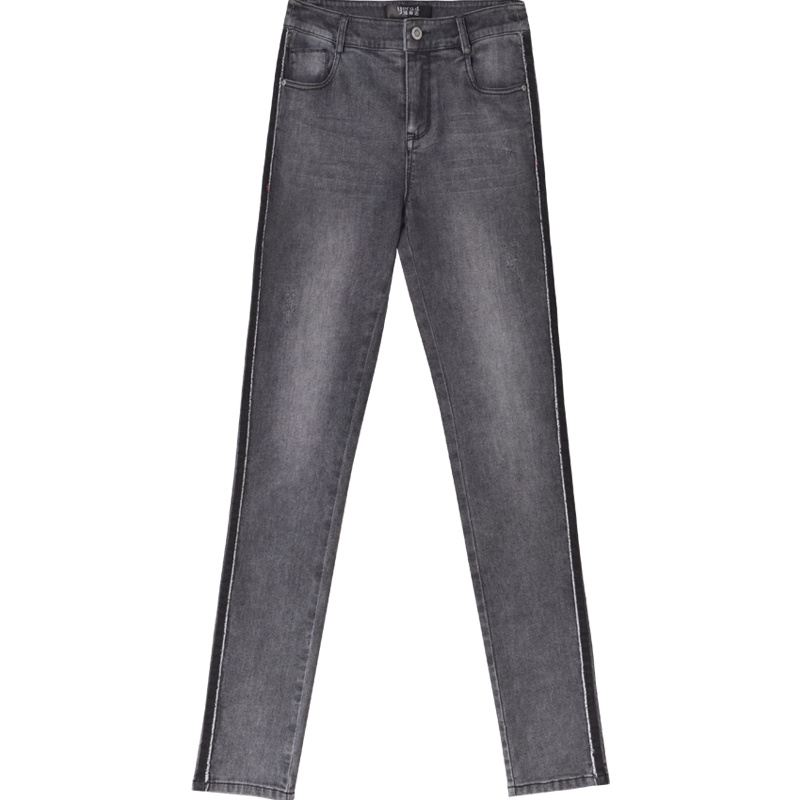 娅丽达女裤春秋2019新款烟灰色牛仔裤修身显瘦弹力铅笔小脚裤I3117