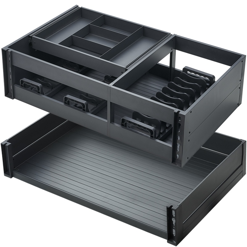 卡贝厨房橱柜拉篮双层铝合金抽中抽收纳碗碟架抽屉式