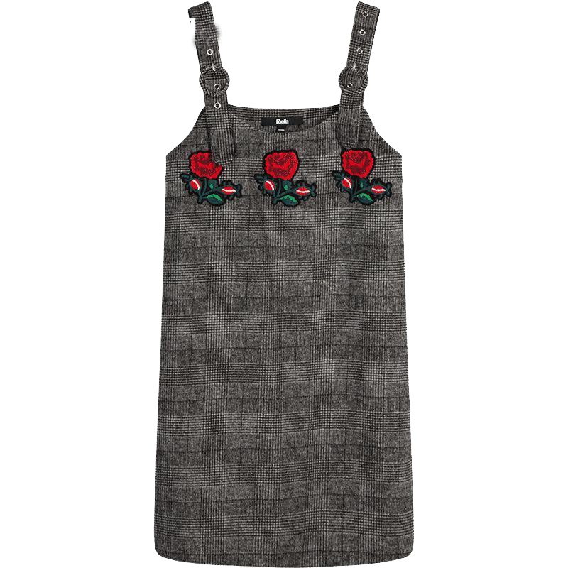 拉夏贝尔Puella秋装女格子背带连衣裙女学生韩版宽松休闲2T000014