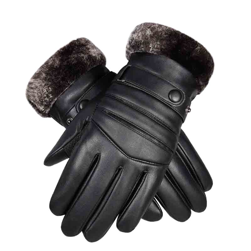 南极人手套男冬季户外骑行摩托车防风防泼水加绒加厚骑车保暖触屏男士棉皮手套 N18M656 开口笑黑色 均码