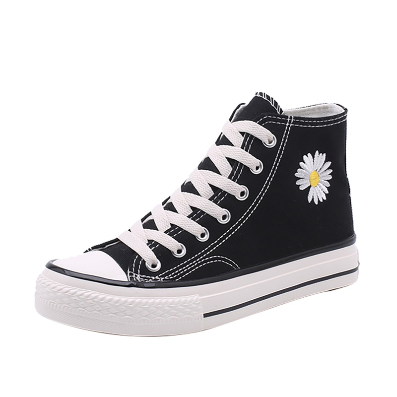 GD同款小雏菊高帮帆布鞋女学生韩版1970s复古百搭刺绣ins板鞋潮