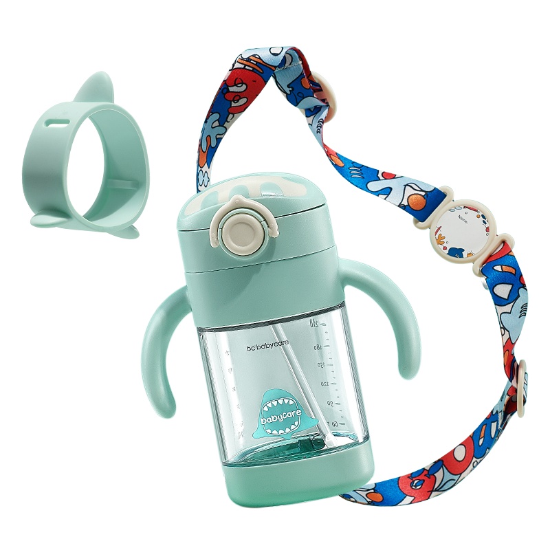 babycare婴儿学饮杯宝宝喝水杯子带手柄吸管杯幼儿园儿童水杯防摔 浅嗬绿 2770