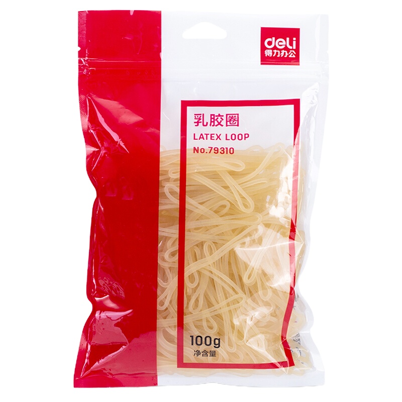 得力(deli)100g耐用橡皮筋/乳胶圈/橡皮圈/捆扎胶圈 办公用品 79310(袋)