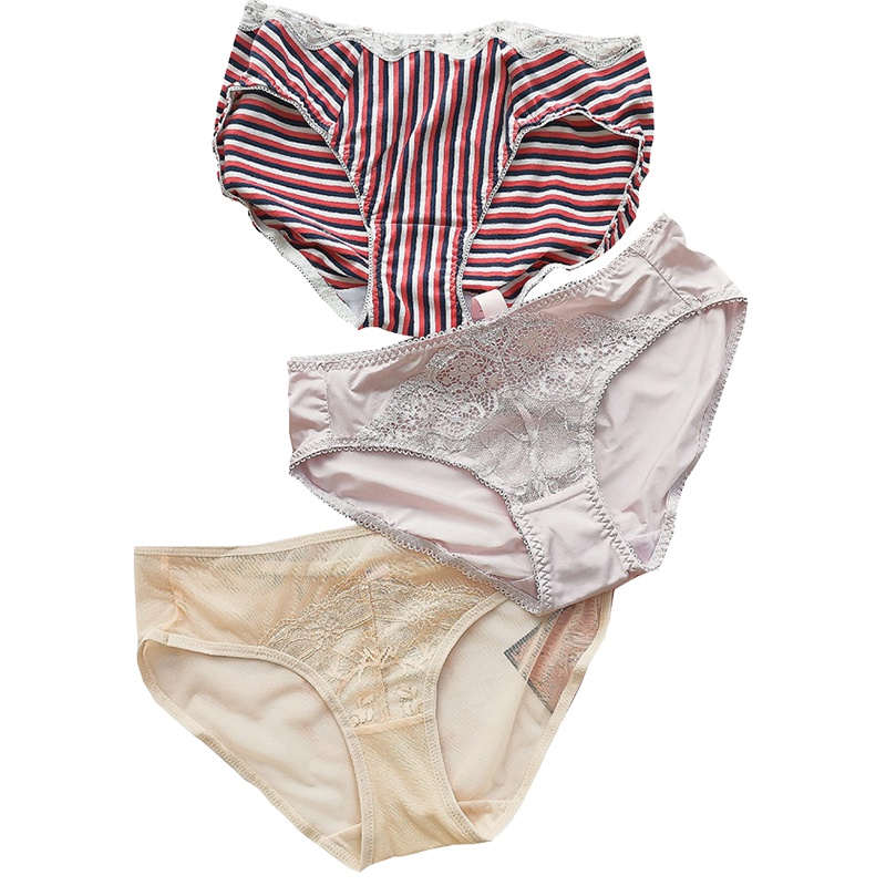 婷美【3条装】舒适透气亲肤女士内裤组合 DK7759浅紫＋DK7761柔光粉＋DK7380条纹