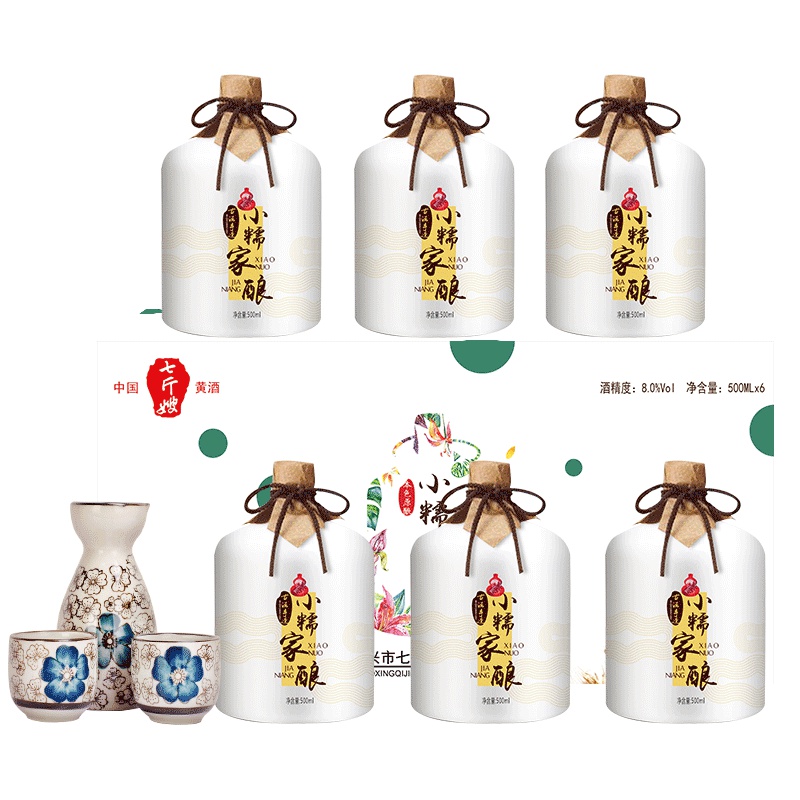 七斤嫂绍兴产黄酒糯米酒小糯家酿500ml*6瓶整箱送礼礼箱 无焦糖色
