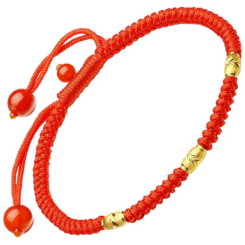 佐喜佑福 黄金手链女款本命年红绳路路通足金首饰品总金重约0.33g ZXNLYFC108f