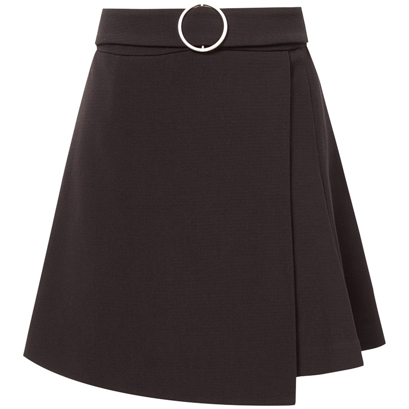 伊芙丽秋装新款港味复古chic黑色不规则ins的a字裙半身裙