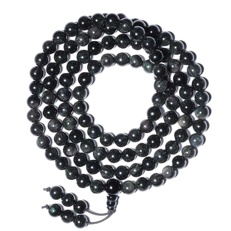 左传 彩虹眼黑曜石8mm 108颗佛珠手链 多圈手串念珠 男女手链项链 彩虹眼8mm108颗