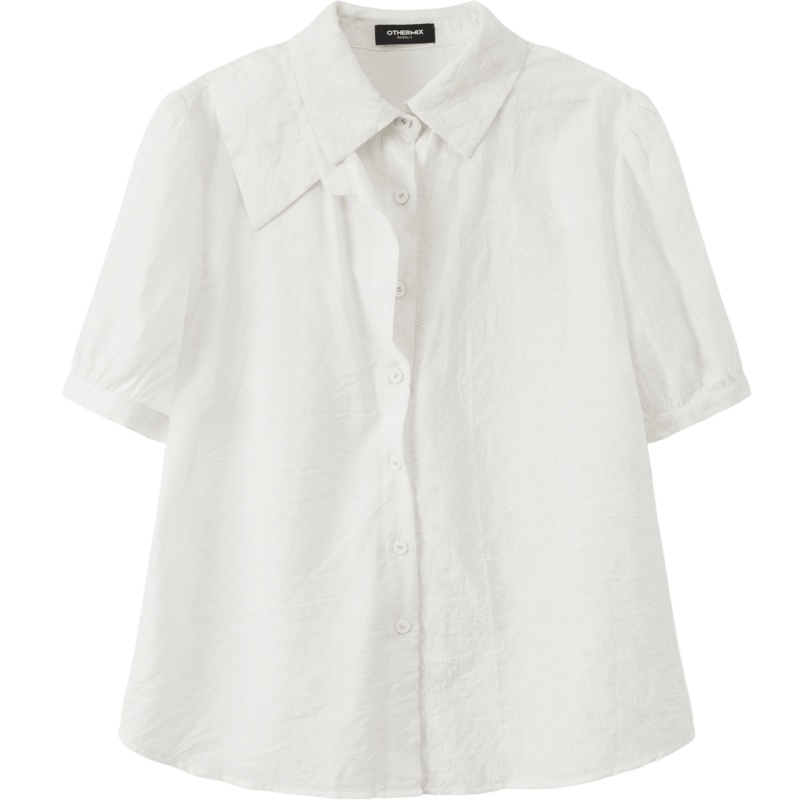 OtherMix刺绣假两件衬衫2021年夏季新款泡泡袖polo领气质女士上衣