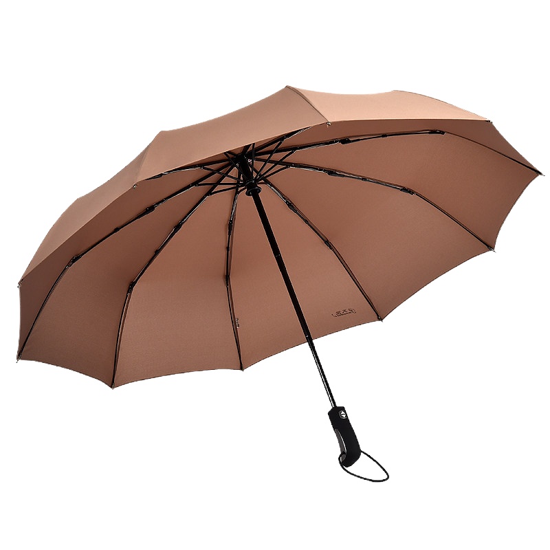 天堂伞全自动雨伞男女大号双人三折叠开收加固防风学生晴雨伞两用 驼色(十骨全自动)