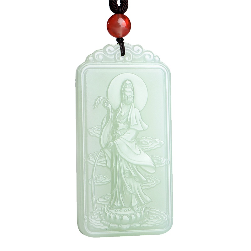 印象眸 和田玉观音吊坠 浅青玉年年有余站莲观世菩萨玉石挂件随机发货 附送证书