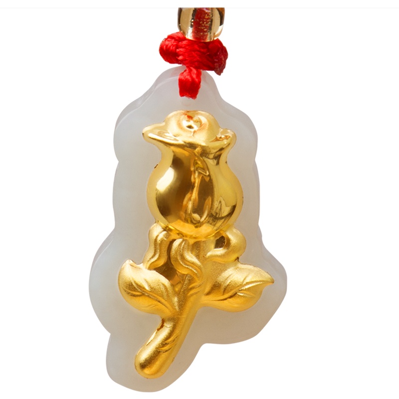 梦克拉 Mkela 黄金金镶玉吊坠 足金玫瑰花和田玉白玉玉坠带证 玫瑰花香 金镶玉玫瑰花吊坠 玉石吊坠 和田玉 NGTC