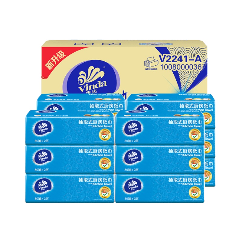 维达(Vinda) 抽纸 厨房专用二层软抽80抽12包厨房用纸卷纸卫生纸(整箱销售)