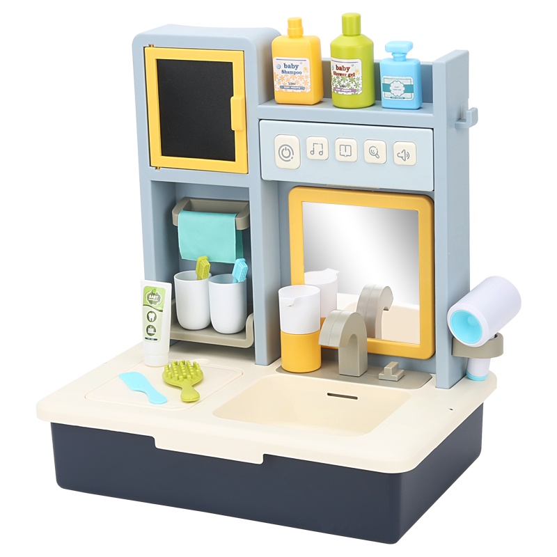 纽奇(Nukied)儿童过家家玩具宝宝仿真多功能可循环出水灯光音乐趣味洗漱台早教男孩女孩学习刷牙多功能洗漱台 海雾蓝
