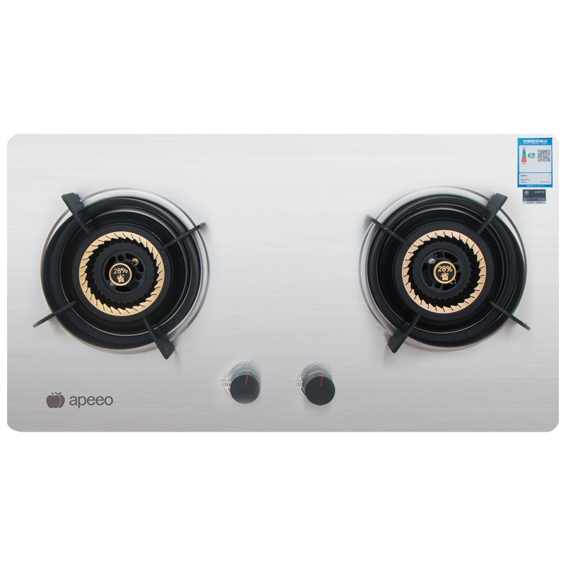 apeeo 燃气灶JZT-FY-6633天然气自行安装纯铜火盖全防风炉架嵌入式台嵌两用熄火保护不锈钢面板双灶煤气灶