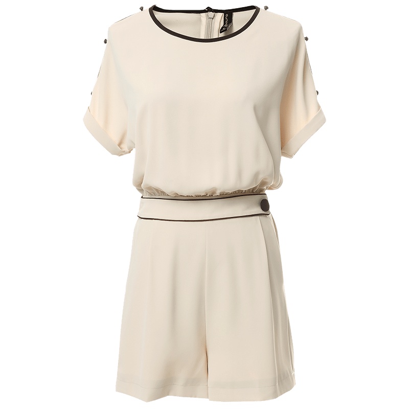 欧昵雪 夏OL休闲连体裤女连肩袖镂空短袖宽松连衣裤短裤X