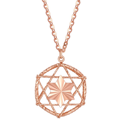 周六福(zhouliufu)18k红六芒星吊坠车花镂空多彩守护之星颈饰女友礼物