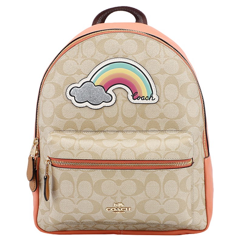 [直营]蔻驰(COACH) CHARLIE女士拉链款彩虹主题涂层帆布背包 双肩背包 女包