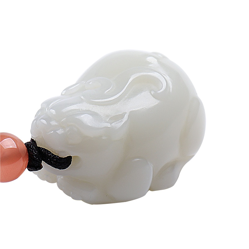 印象眸 和田玉貔貅吊坠 白玉迎福瑞兽玉石吊坠男女款玉石挂件 送证书