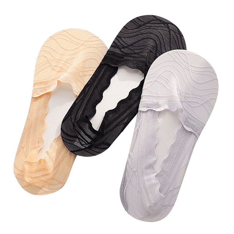 浪莎袜子女短袜浅口硅胶防滑不掉跟薄款船袜5双