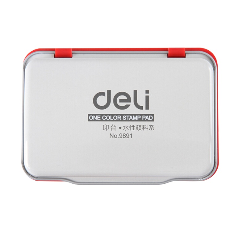 得力9891 小号金属外壳长方形印台印章印泥 财务会计办公用品印迹清晰不易晕染 104*71mm 5个装红色