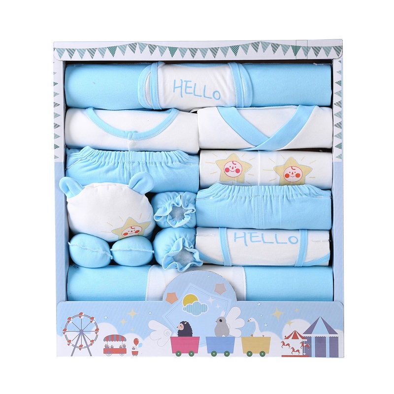 班杰威尔夏季18件套婴儿衣服套装纯棉春夏新生儿礼盒刚出生宝宝内衣套装满月礼物