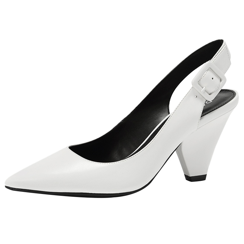 达芙妮秋季新款皮带扣后空高跟鞋