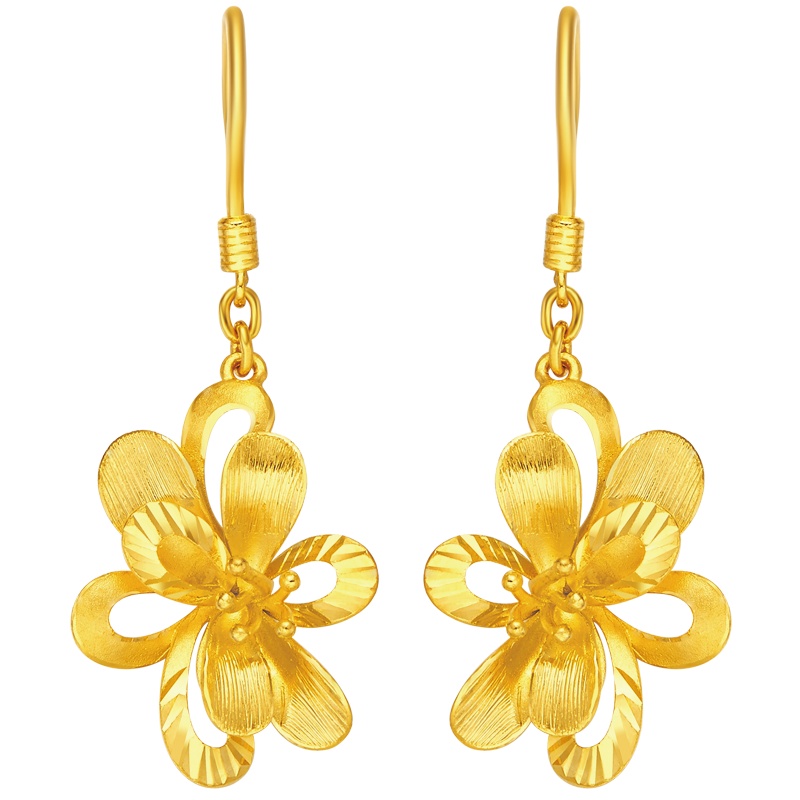 周大福 百年好合足金金饰品耳环 计价(工费:138元) F187684