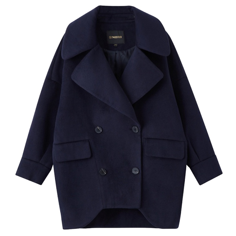 【专柜同款】拉夏贝尔旗下品牌7.MODIFIERR2018冬装韩版双排扣梭织时尚翻领呢大衣呢外套呢子女款毛呢大衣72