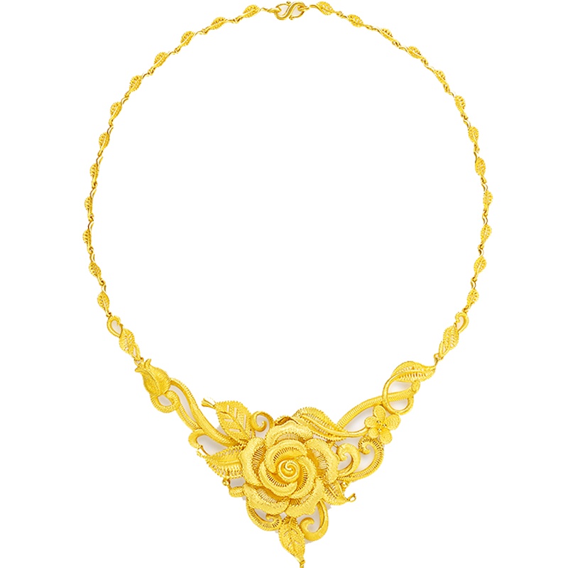 金一 足金999黄金精品婚庆婚嫁花朵女士黄金项链套链结婚送礼(计价) ABC010