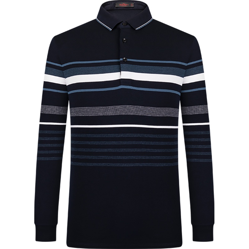 【莫代尔】柒牌男士长袖POLO衫中年爸爸条纹翻领商务休闲T恤上衣