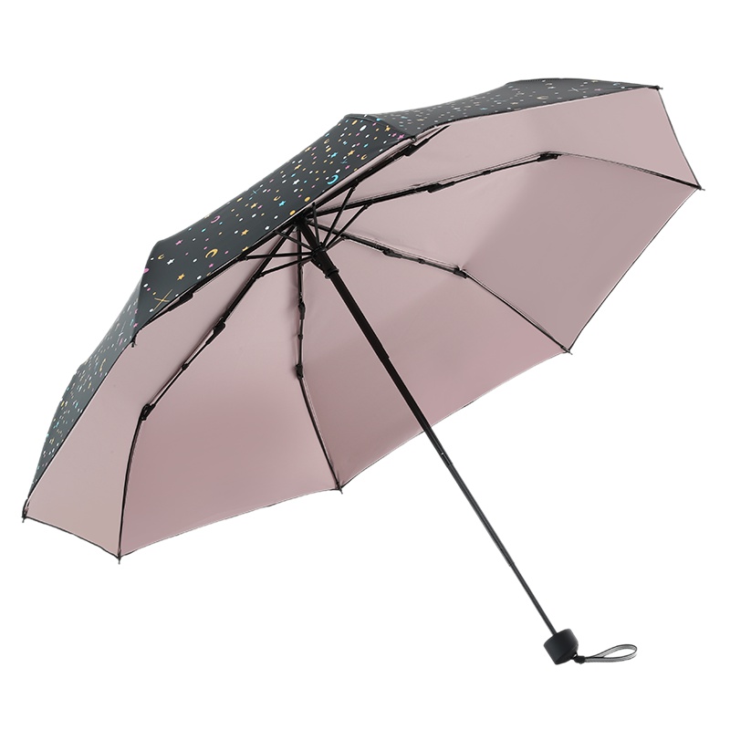 天堂伞 幻彩星辰涤丝黑胶三折晴雨伞遮阳伞太阳伞 33543E1283