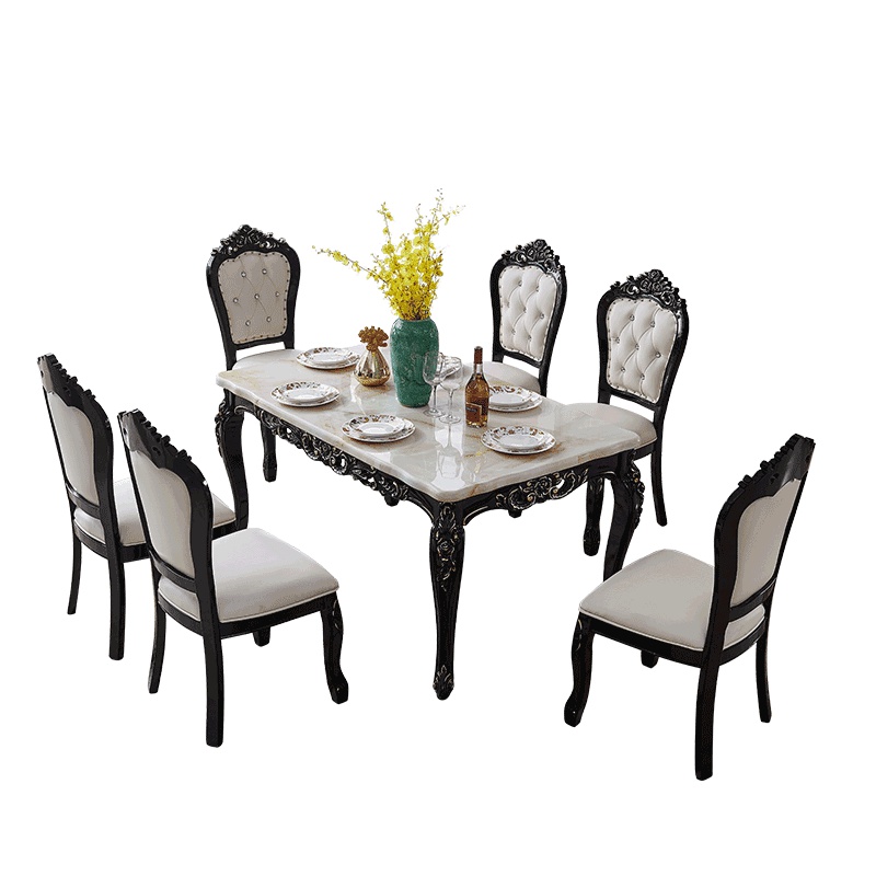 欧式实木餐桌黑檀色奢华餐桌椅组合4人6人家用小户型饭桌