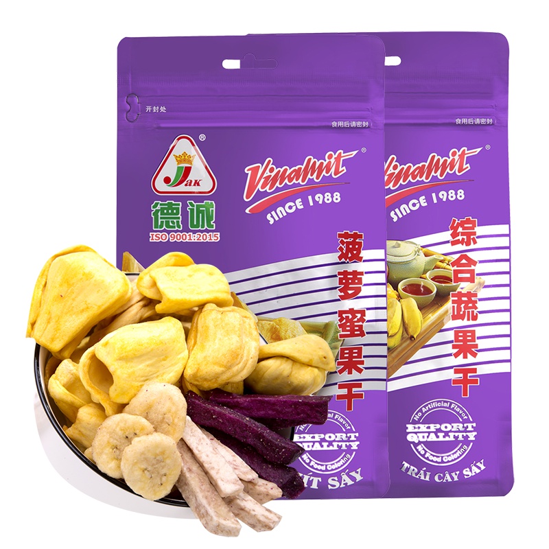 越南进口果干德诚菠萝蜜果干80g+综合蔬果干80g休闲零食特产2包装