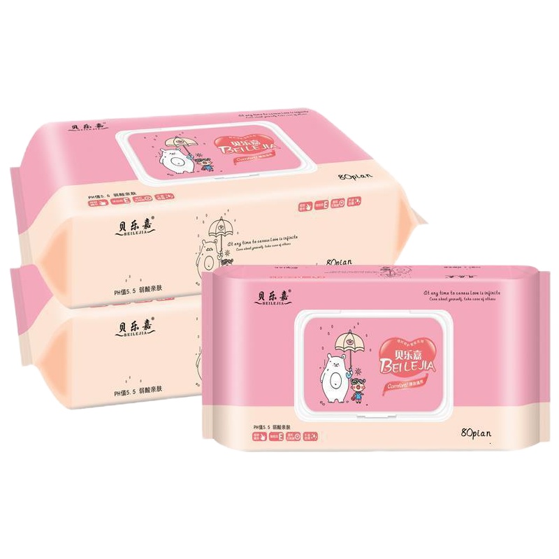 湿巾婴儿大包80抽手口湿巾纸带盖儿童成人通用湿纸巾80片 80抽*3包