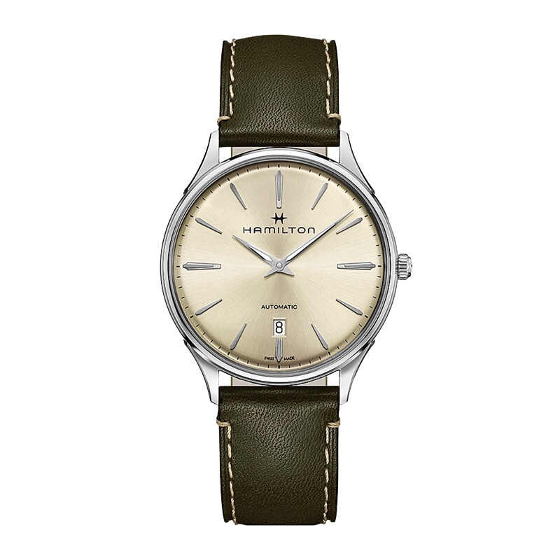 汉米尔顿(Hamilton)瑞士手表 Jazzmaster 纤薄系列自动机械男士手表 香槟色盘浅绿皮带H38525811