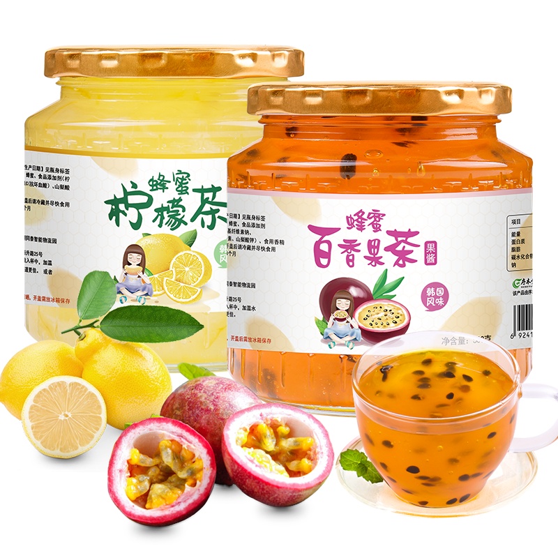 酥田自营蜂蜜柠檬茶502g蜂蜜百香果茶502g组合饮品冲饮冲泡水果茶酱