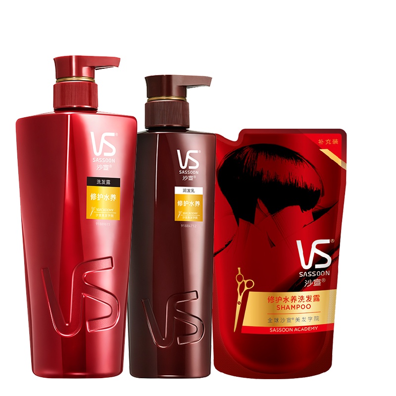 沙宣修护水养洗护套装洗发水750ml+护发素400ml送补充装200ml(保湿修护蓬松去屑洗发露洗头膏润发乳 苏宁自营)