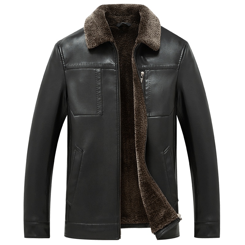 雅鹿男装冬季新款加绒加厚翻领商务休闲外套中老年男士皮衣11030812