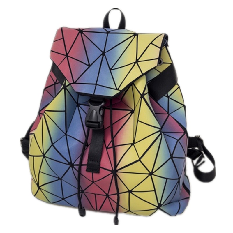 菱格三宅世家(MVO MVO LGSZSJ)夜光彩虹背包男女双肩包菱格包几何反光多用钻石学生书包