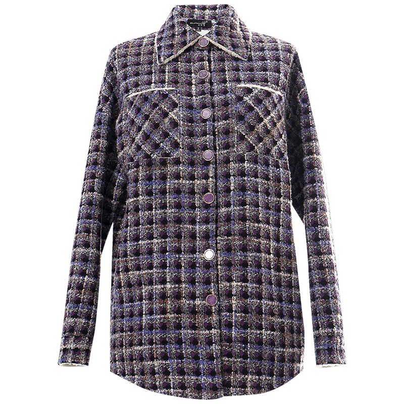 OUNIXUE欧昵雪 | [格子毛呢加厚外套]冬季时尚翻领长袖宽松保暖北极绒上衣女