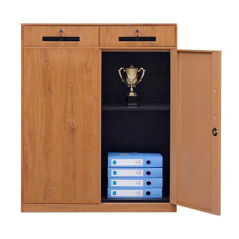 永格木纹钢制文件柜书柜铁皮柜办公资料柜凭证柜档案柜带锁矮柜储物柜