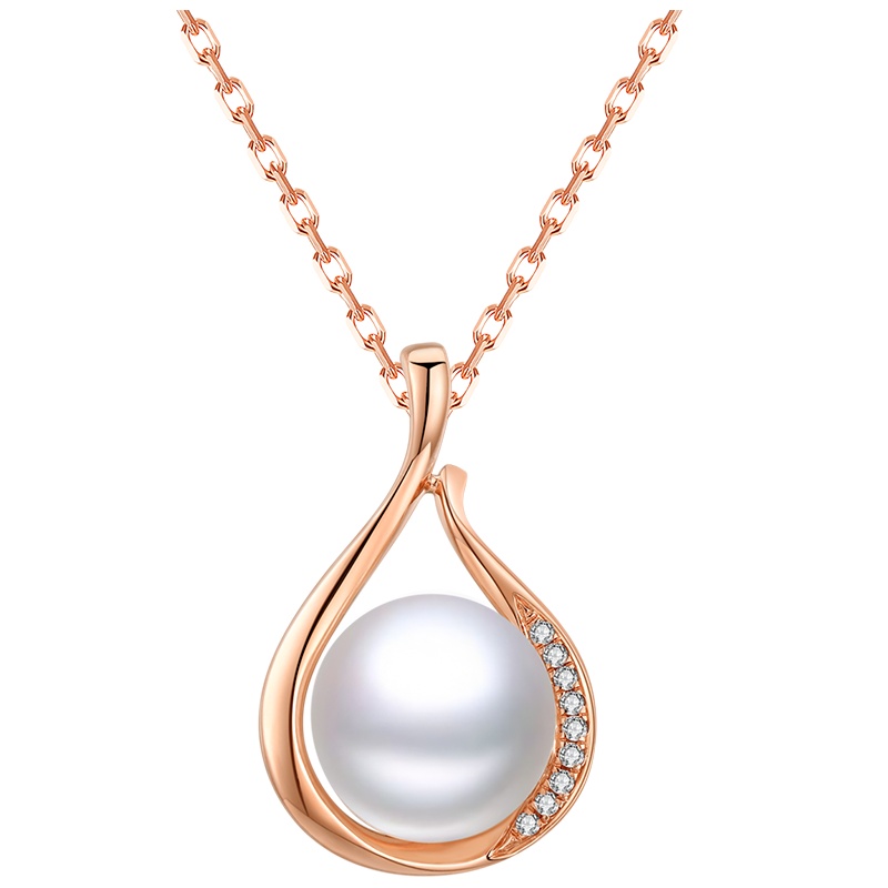 佰色传情BRIR18K金akoya海水珍珠镶钻石吊坠女气质百搭项链玫瑰金
