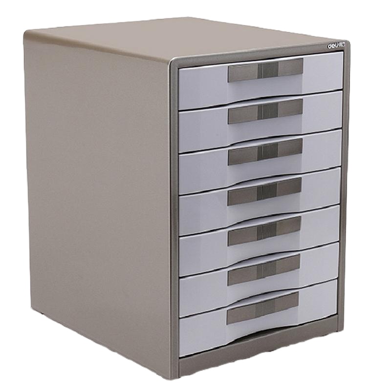 得力9703七层金属外壳文件柜(闪银棕)抽屉式收纳盒 文件箱 文件柜